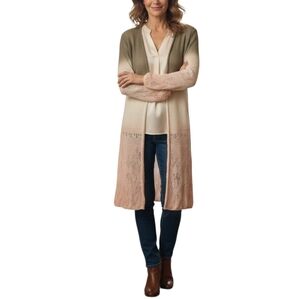 Ark Co Longline Open Front Cardigan Womens Size Small Ombre Eyelet Knit Sweater